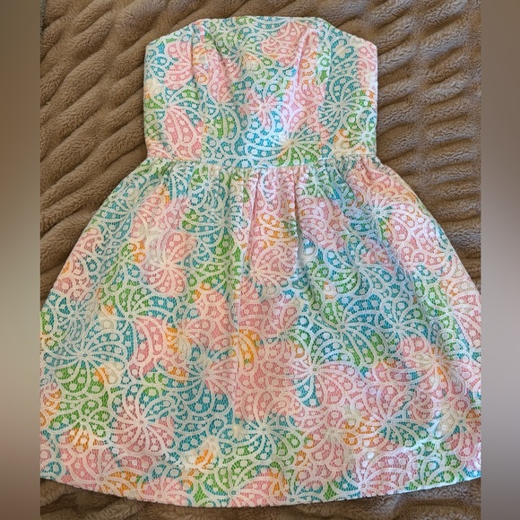 Lilly Pulitzer Strapless embroidered floral mini dress sz 0 - Picture 3 of 5